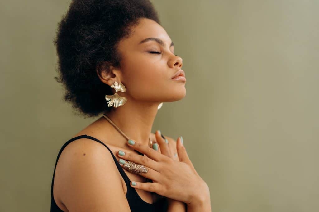 woman praying in worship